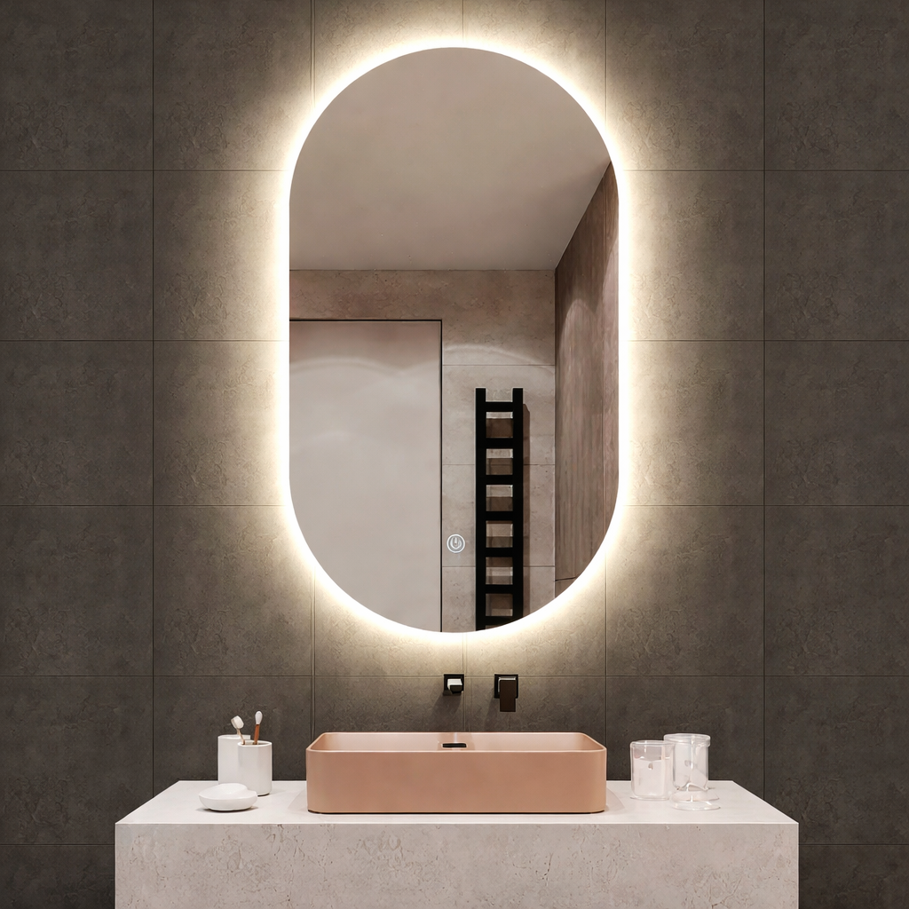 מראה אובלית לתלייה עם תאורה LED  אחורית | 60*80 ס"מ