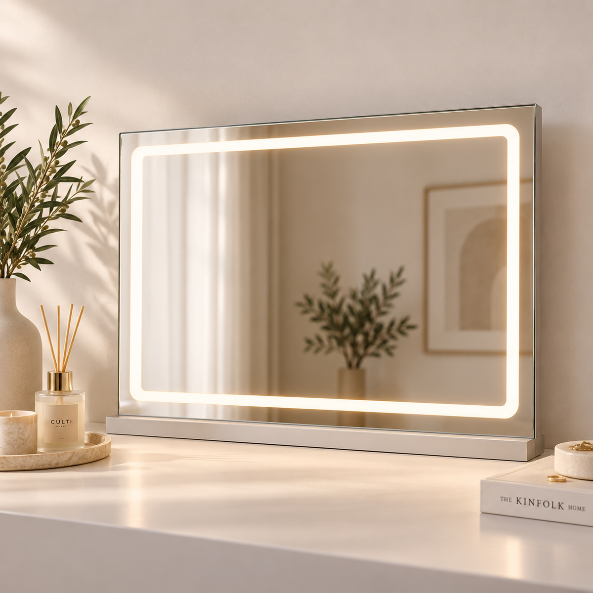 מראה שולחנית- עם מעמד מובנה ותאורת LED קדמית | 50*80 ס"מ
