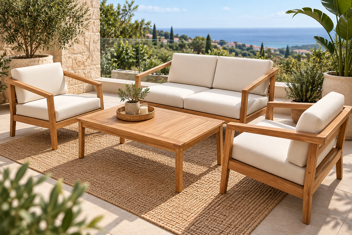 פינת ישיבה "LUXURY TEAK" מעץ טיק אמיתי וריפוד עבה