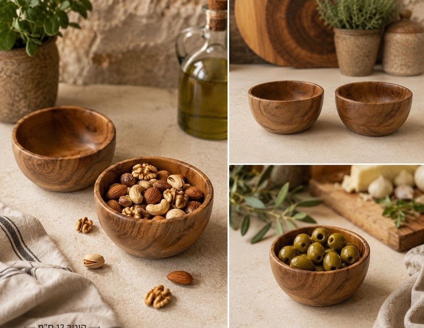 סט 6 קעריות עץ השיטה לפיצוחים – קוטר 12 ס״מ