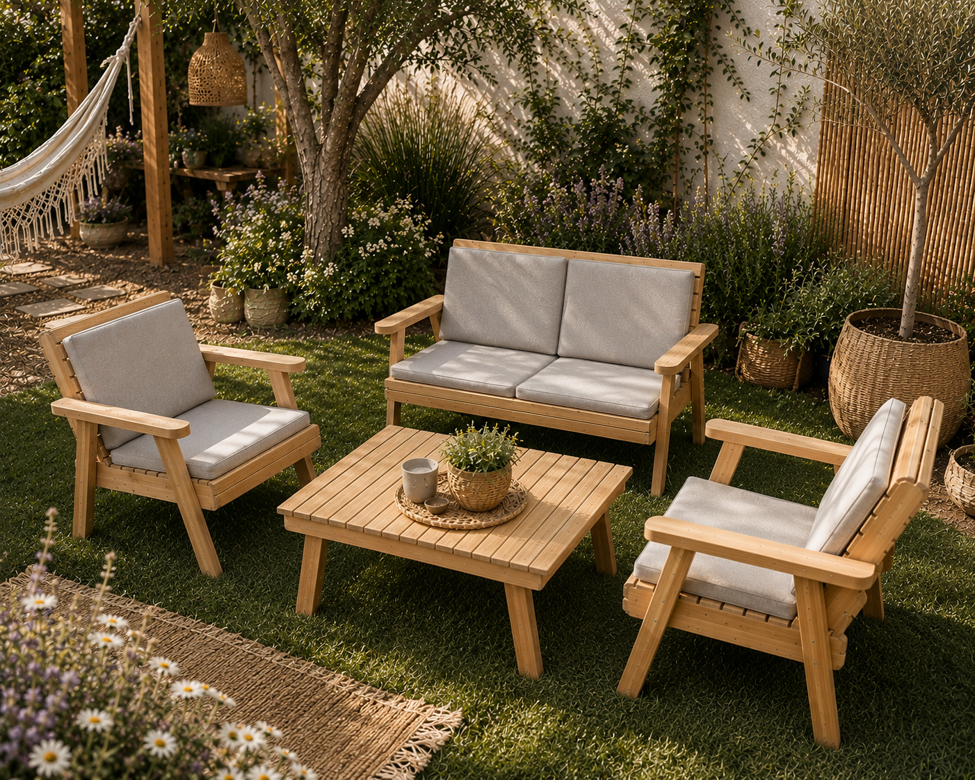 פינת ישיבה "גפן" מעץ אלון מלא