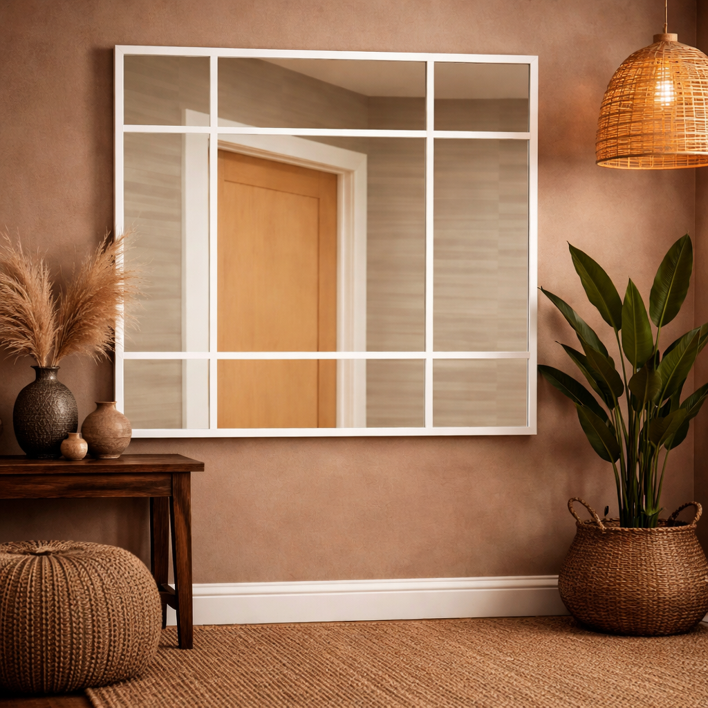 מראה לתלייה מרובעת בצבע לבן | 90*90 ס"מ