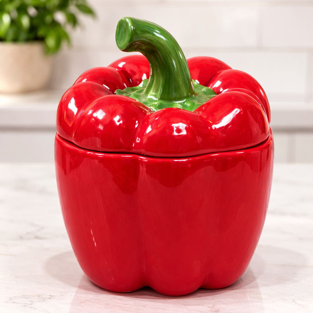קופסת אחסון מעוצבת בצורת פלפל אדום מקרמיקה